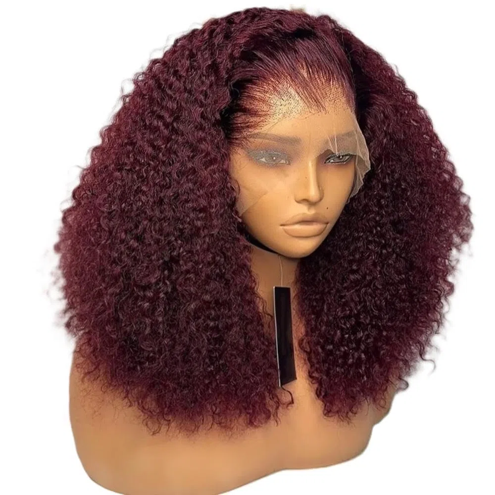 Haarpflege Rote Burgunderrote Farbe Lockiger Kurzer Bob-Schnitt 13 X 4 HD Volle Spitze-Frontal-Perücke Vorgezupft Bleichbar Ohne Kleber