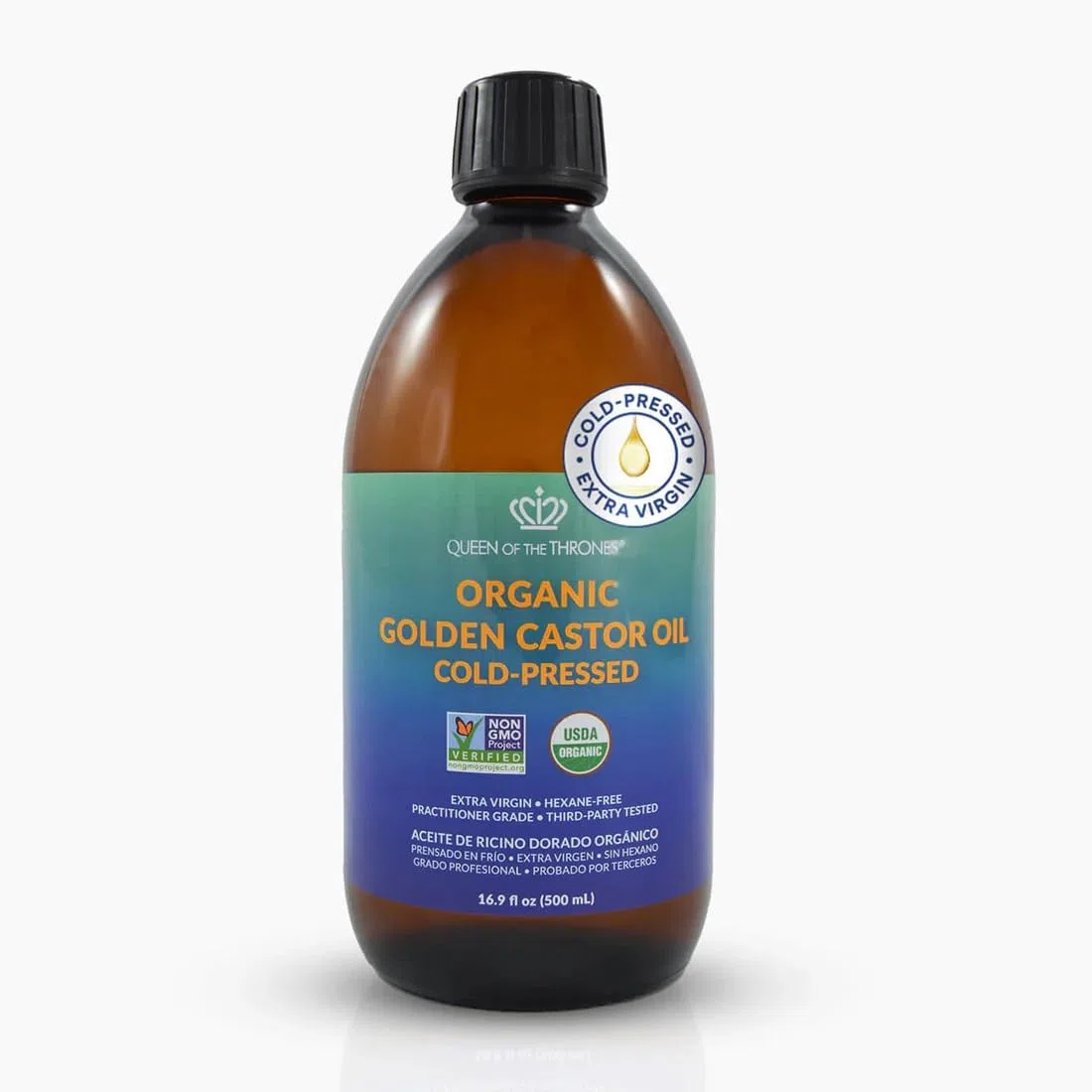 Queen of the Thrones Organic Castor Oil - 500mL (16.9oz) | 100% Pure, USDA Certified, Cold Pressed & Hexane Free & Extra Virgin