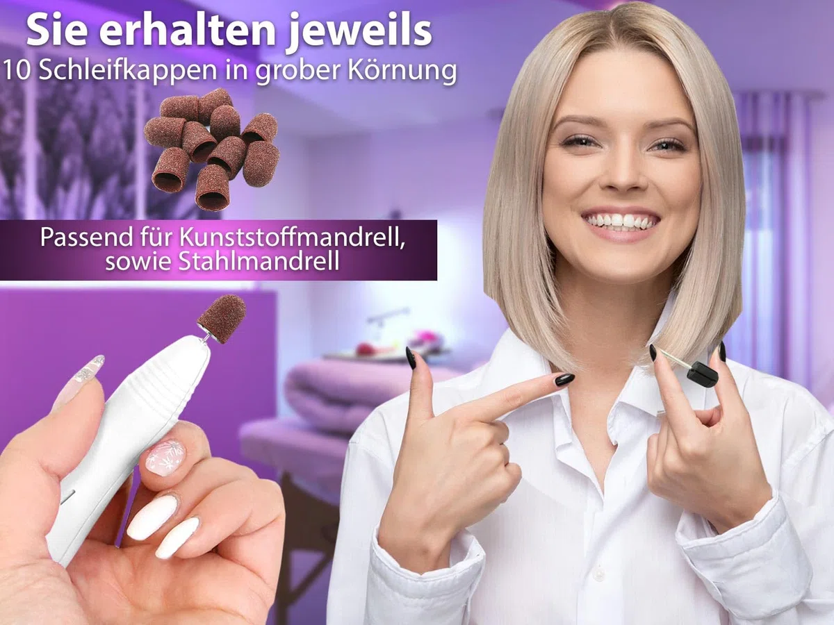 Fußpflegegerät mit speziellen Fräser Set für die Fußpflege | Elektrische Pediküre Hornhautentferner Set mit Diamantschleifer 10 Schleifkappen und Schleifkappenträger für gepflegte Füße