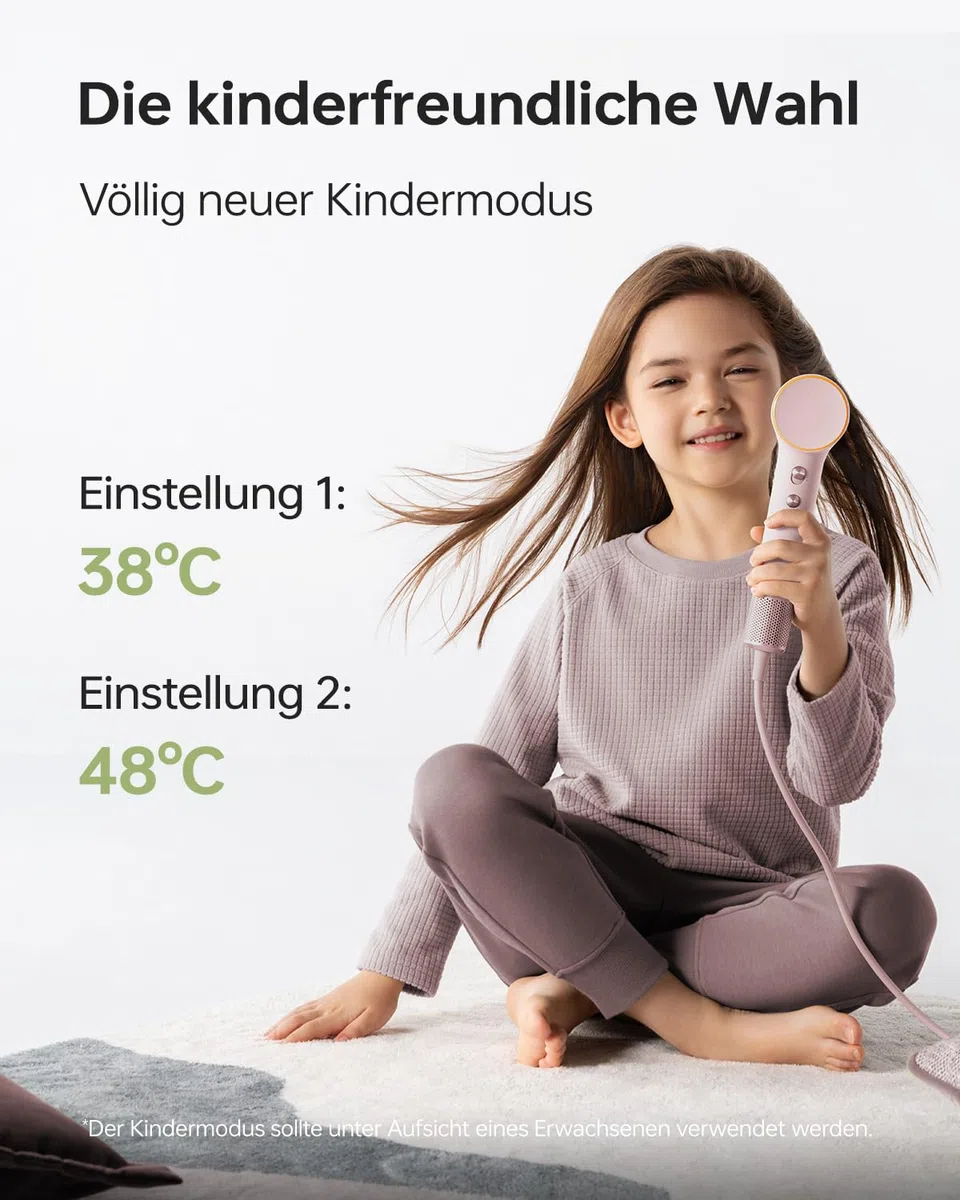 Laifen Mini Haartrockner, 110.000 U/min leistungsstarker Motor mit 200 Millionen Negativ-Ionen, 299 g leicht & 61 dB leise, Kindermodus für sanftes Trocknen, schnelltrocknend, Reiseföhn (Milchrosa)