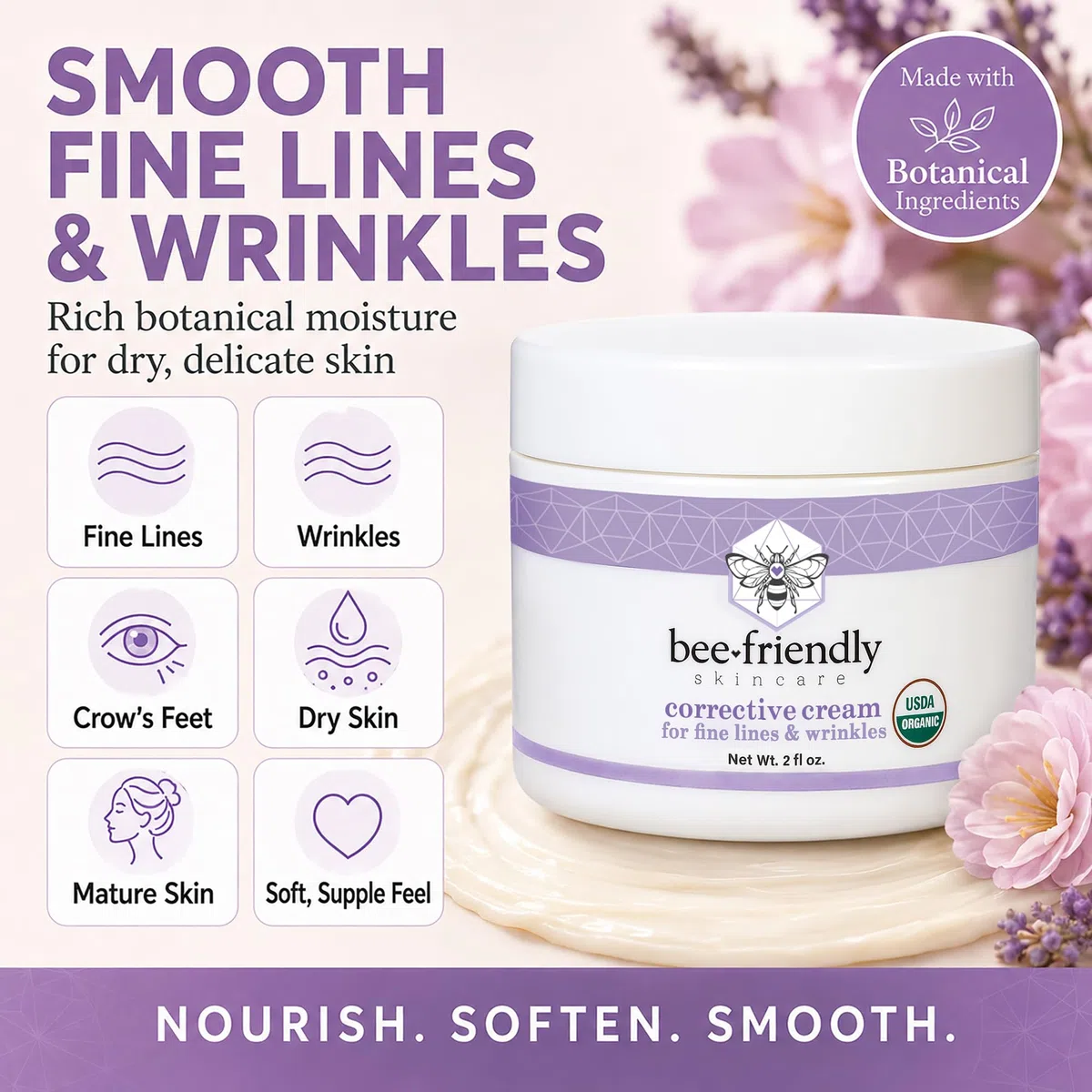 BeeFriendly Bio-Korrekturcreme für das Gesicht, USDA-zertifiziert, reichhaltige Anti-Aging-Gesichts-Nachtcreme für empfindliche Haut, hilft bei feinen Linien, Falten, Krähenfüßen, Augen, Gesicht, Hals