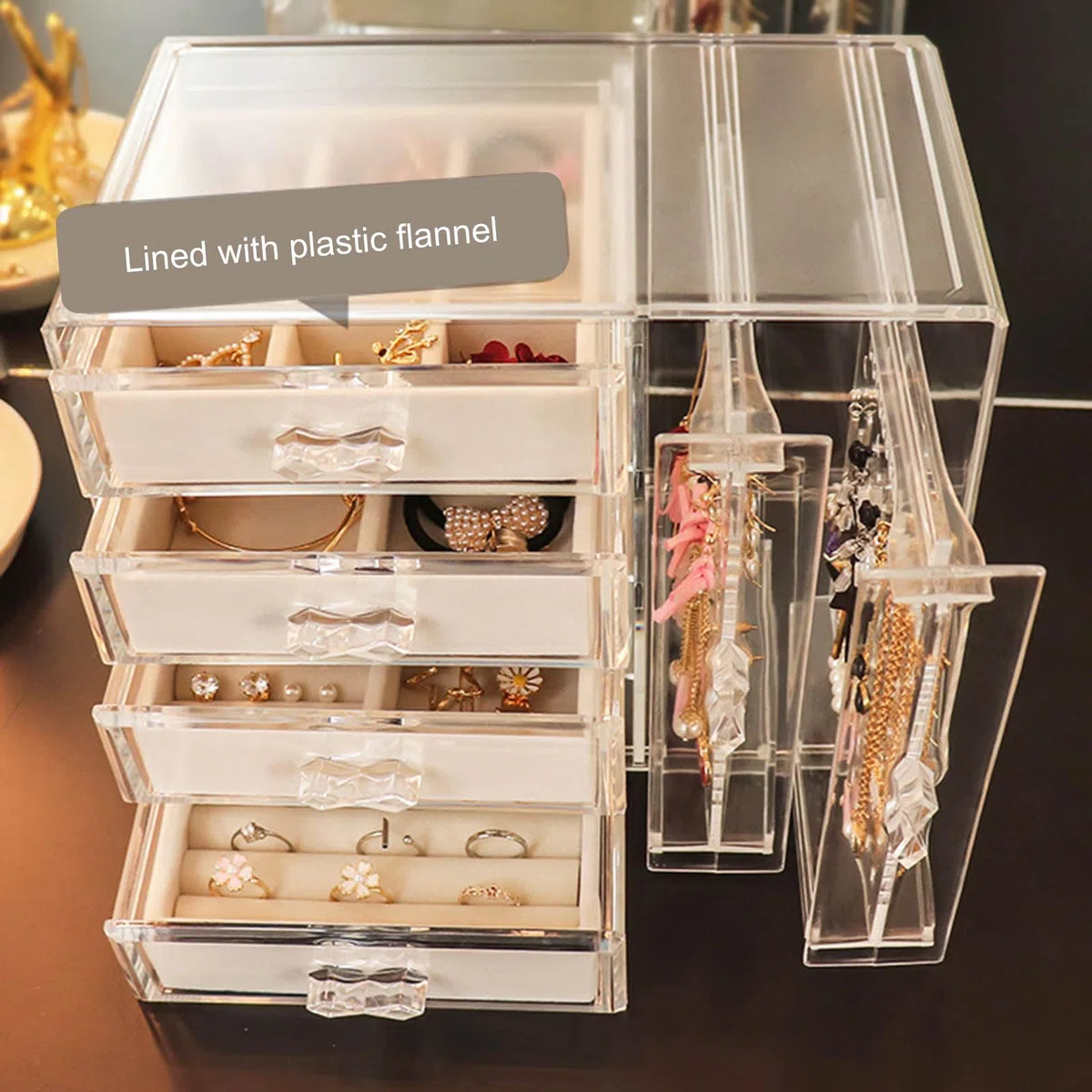 Mehrzweck Schmuck Aufbewahrungsbox mit 5 Schubladen, transparente Kunststoff Designs, tragbar für Ohrringe, Ringe und Armbänder, Ohrring Aufbewahrungsbox