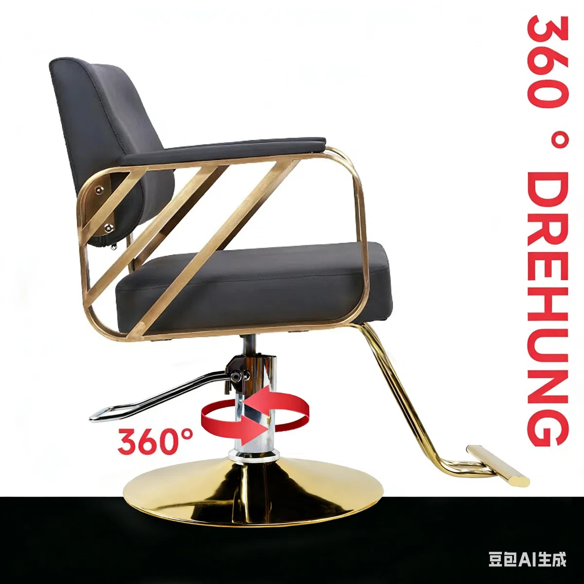 Bruce & Shark Klassischer Friseurstuhl 360° Drehbar Verstellbar Mit Hydraulikpumpe, Edelstahlrahmen, PVC Leder Polster