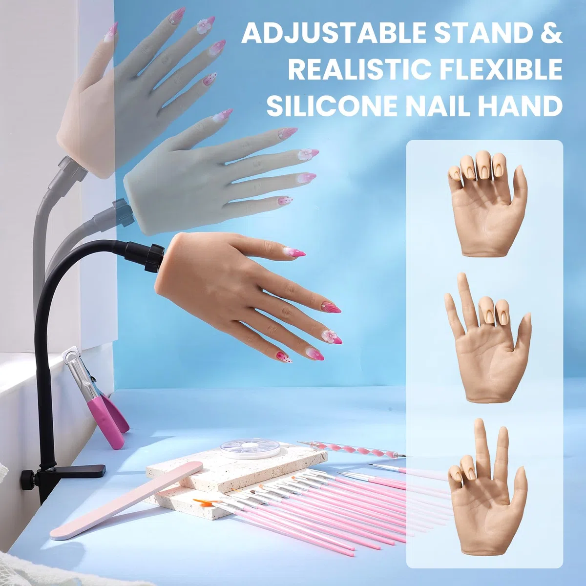 Yokilly Silikon Übungshand für Nageldesign: Flexibel Training Hand für Gelnägel Acrylnägel - Nagelhand zum üben Nagel Hand Modell Set für nägel