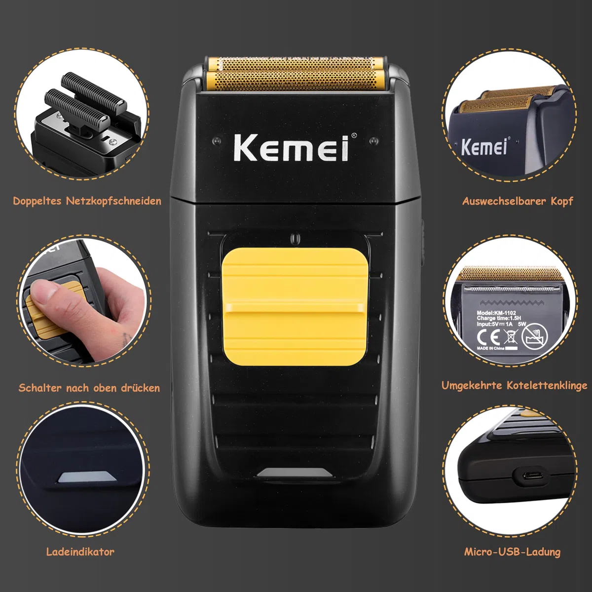 Kemei Elektrorasierer für und Haarschneidemaschine für Männer, professioneller Trimmer ohne Zwischenraum, kabelloser Kopfrasierer mit Glatze, 1102+2299