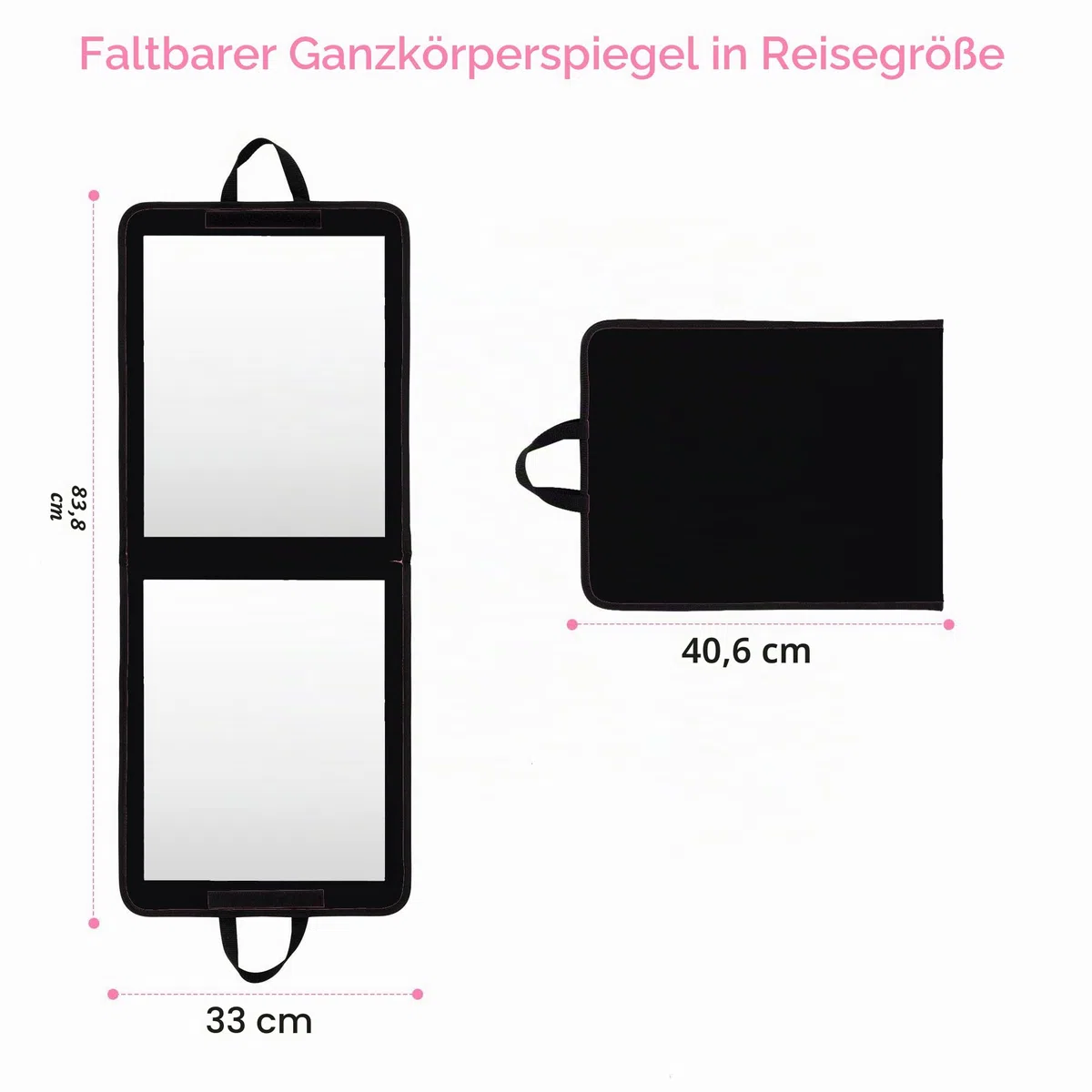 LPHUMEX Faltbarer Ganzkörperspiegel 81,3 x 33 cm schwarz Reisespiegel Camping