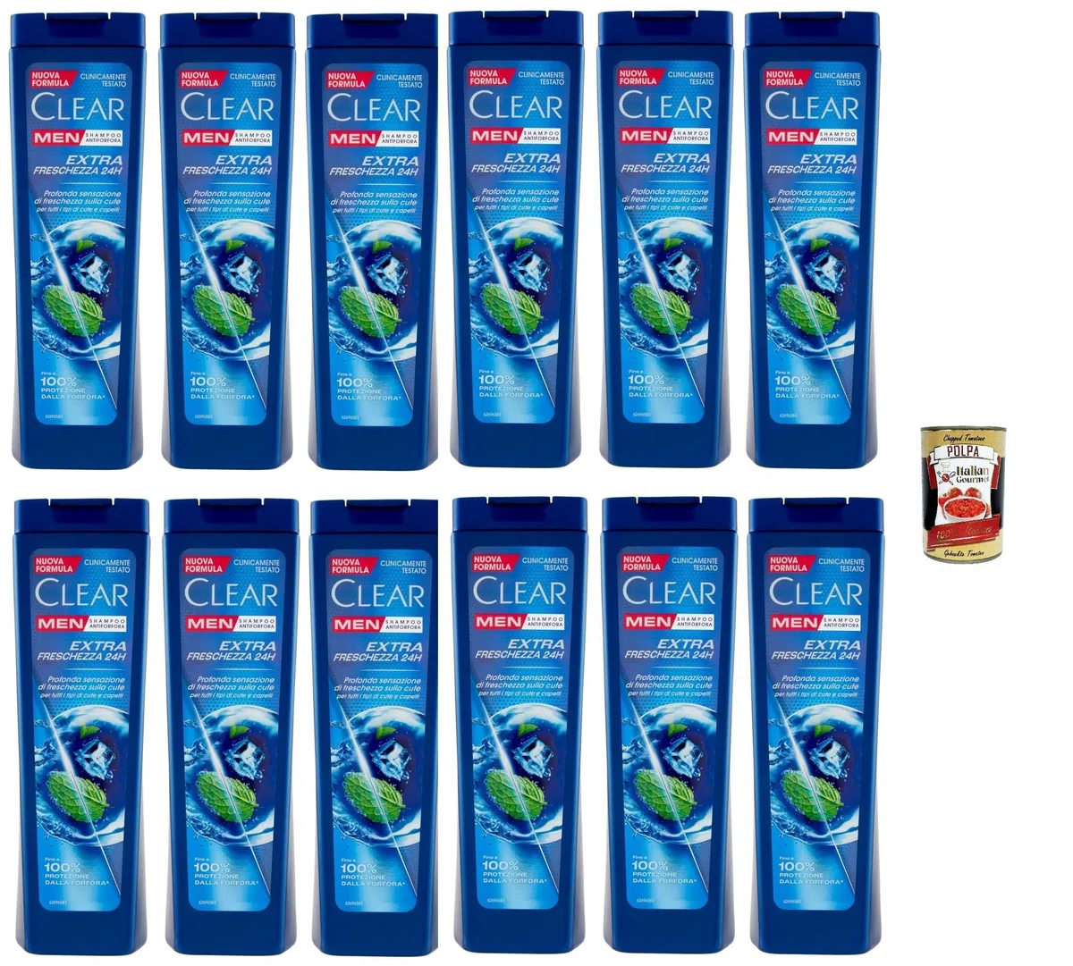 Italian Gourmet Bundle Männer Anti-Schuppen Shampoo Extra Frische 12x 225ml + Italian Gourmet Polpa Gratis – Pflegeshampoo für Männer, Frischegefühl 24h, Haarpflege für Kopfhaut, Dusche, Sport, Reise