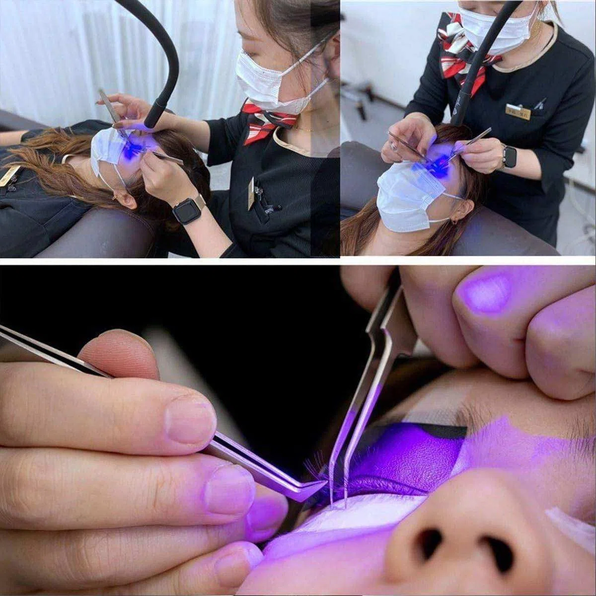 UV-Licht für lichthärtenden UV-Wimpernkleber, UV-Wimpernlampe für Wimpernverlängerungen + Augenklappe + Schutzbrille + Fußschalter, Kleber härtet in 1–3 Sekunden aus,Black