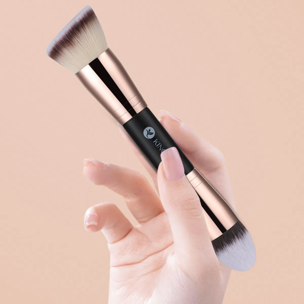 KINGMAS 2 Stücke Foundation Make-up Pinsel, Premium Kabuki Pinsel, Doppelendiger Konturpinsel zum Verblenden von flüssigem Puder, Concealer, Creme, Rouge, Make-up-Pinsel