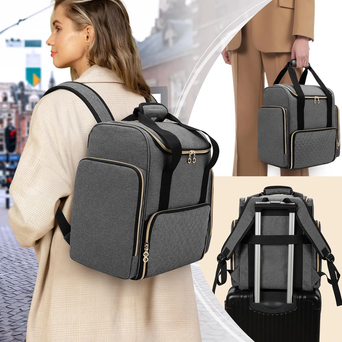 Luxja Kosmetik Rucksack für Nagellack, Grau | Nagellack Aufbewahrungstasche für Nagellampe und Nagellack, Nagellack Organizer Rucksack Groß, Grau