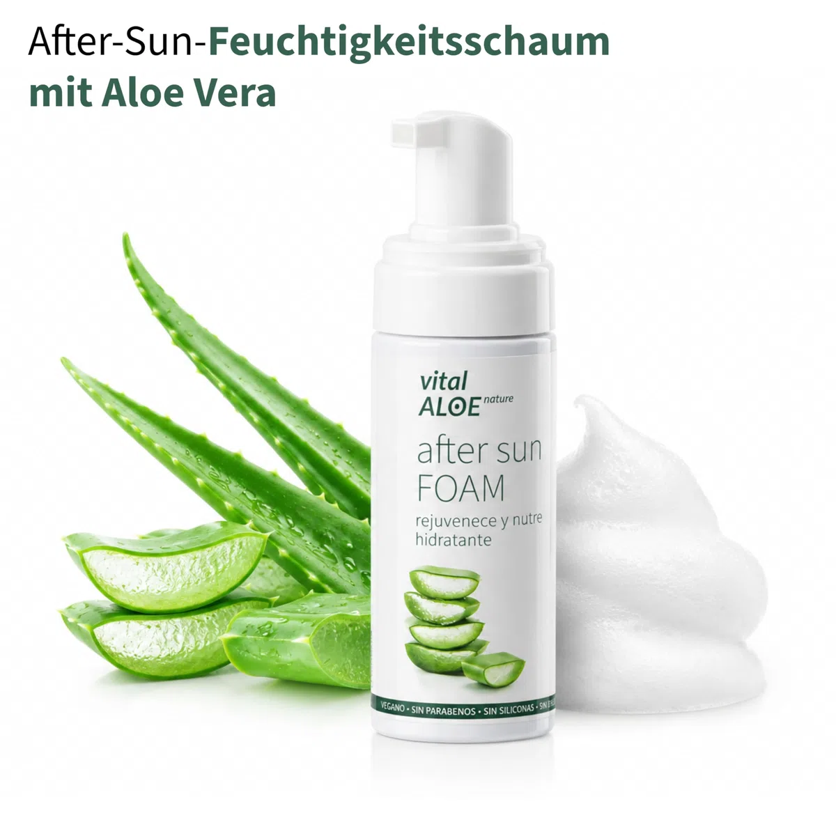 After Sun Foam 5x150 ml | Feuchtigkeitsspendender After-Sun-Schaum mit Bio-Aloe Vera und Calendula | Gesicht und Körper | Leichte Textur, Vegan, Ohne Parabene, Silikone und Sulfate