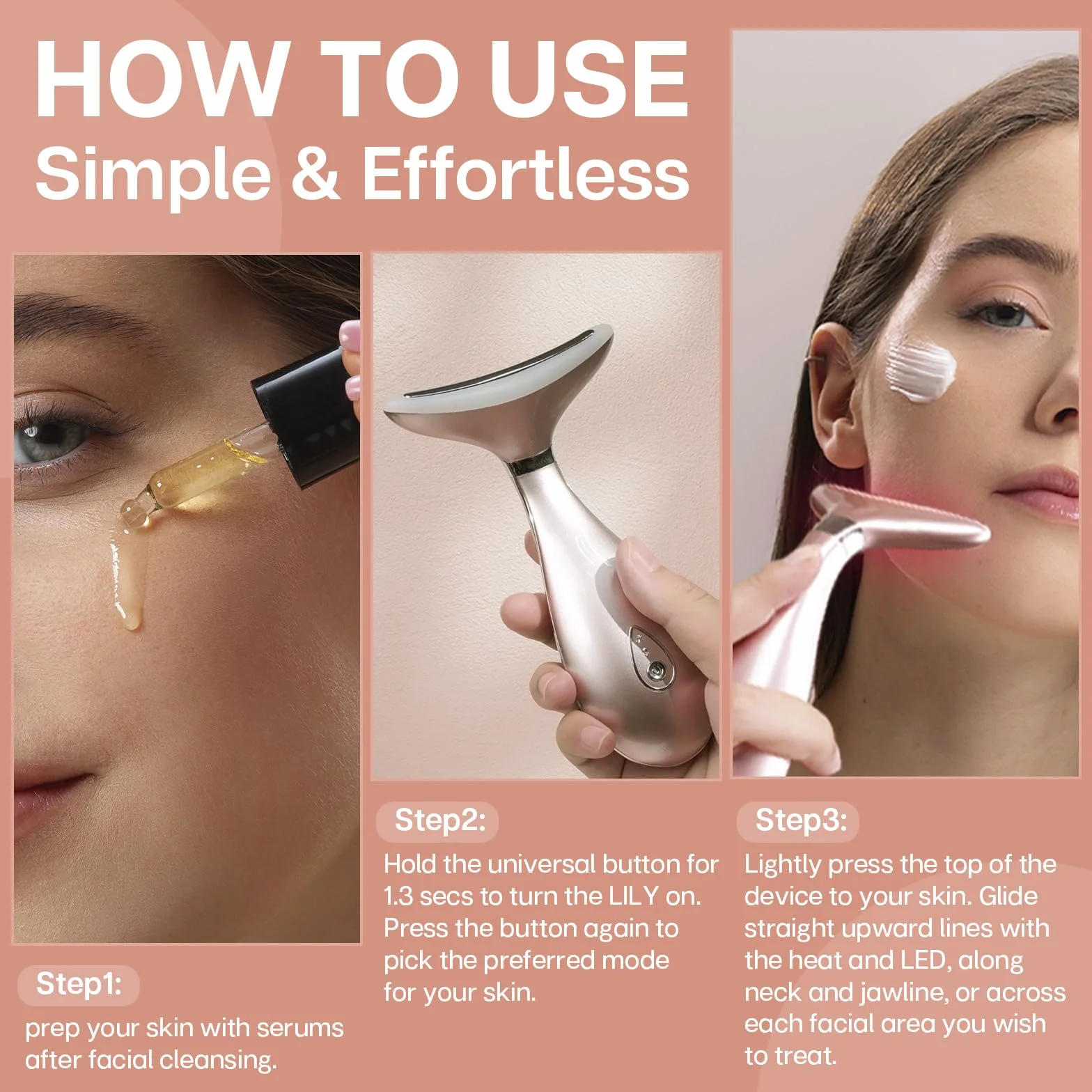 VRAIKO LILY Hals Gesicht Massagegerät Gesichtsformer Hautverjüngungsgerät mit Thermo, Triple Action LED und Vibration, für Anti-Aging, Lifting und Straffung schlaffe Haut (Roségold)