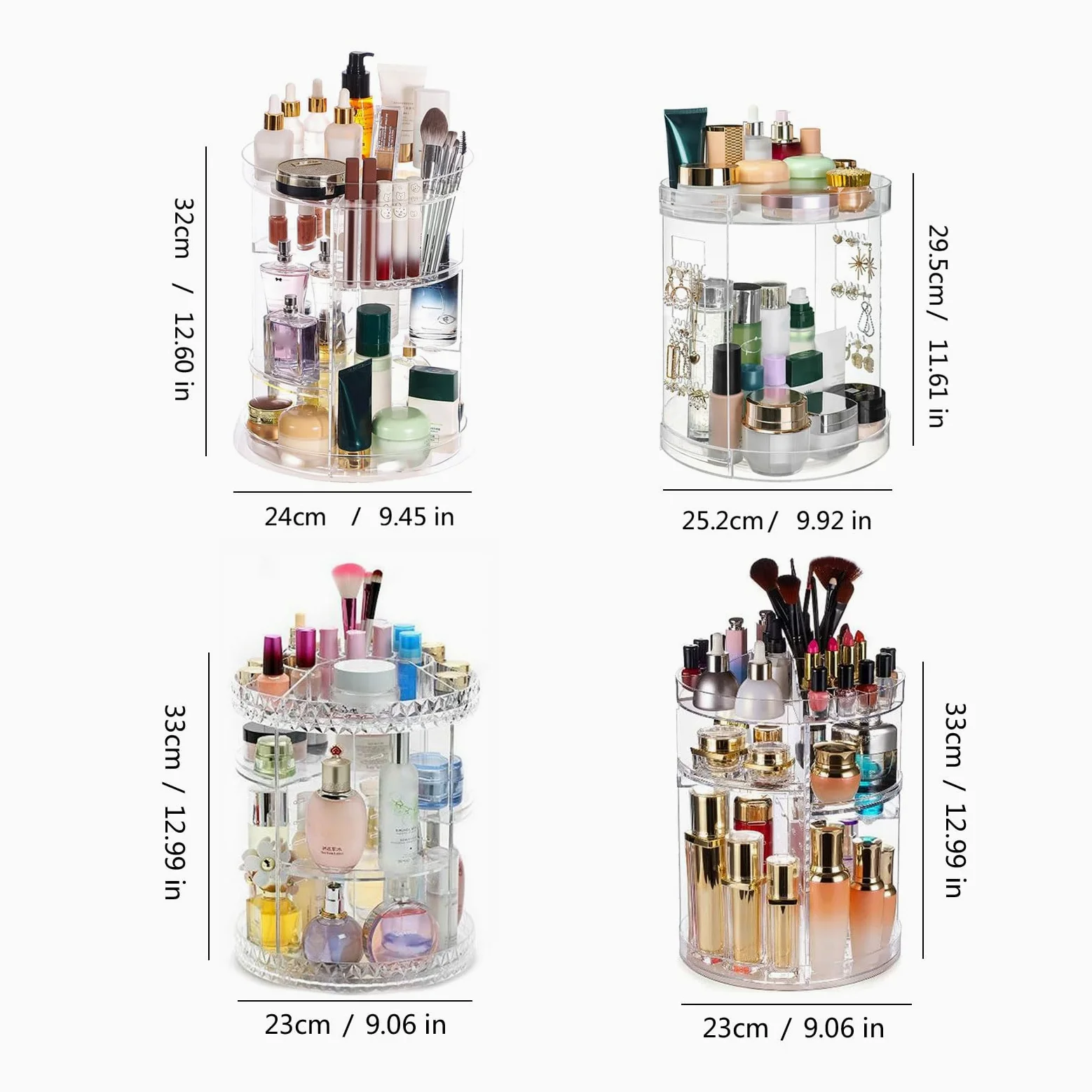 Generisch Geräumiger Make up Organizer, drehbares Acryl Schönheitsproduktregal, kosmetische Aufbewahrungslösung für Schminktisch und Badezimmer, Kosmetikprodukt Organizer