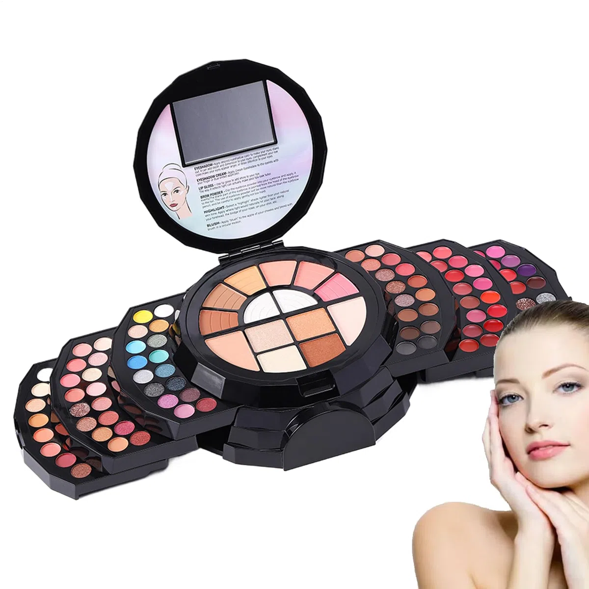 Full-Face-Make-up-Set Hochpigmentiert Tragbar Verspiegelt Vielseitig | Frauen Make-up Kit Natürliche Farben Lidschatten Lippenstift Concealer Kajalstift Augenbrauen-Highlighter Kompaktpuder