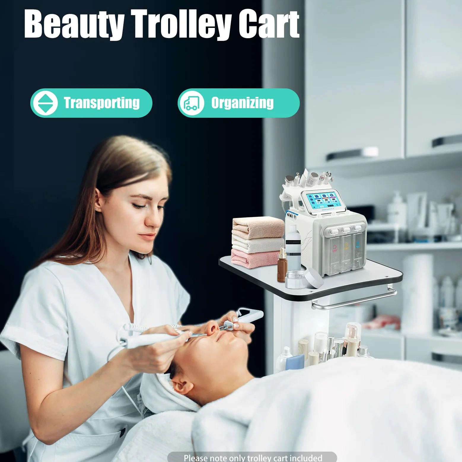 Tragbarer Kosmetikwagen mit Rollen, Beauty Salon Trolley mit Ablagefach, Friseur Rollwagen Weiß