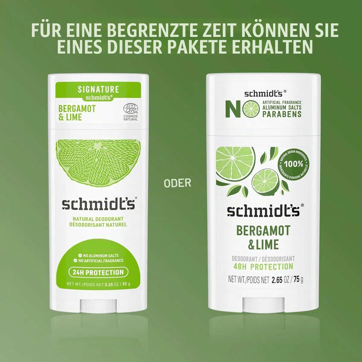 Schmidt's Aluminum Free Natural Deodorant For Women and Men, Bergamot & Lime with 24 Hour Odor Protection, Certified Cruelty Free, Vegan Deodorant, 2.65oz 4-pk