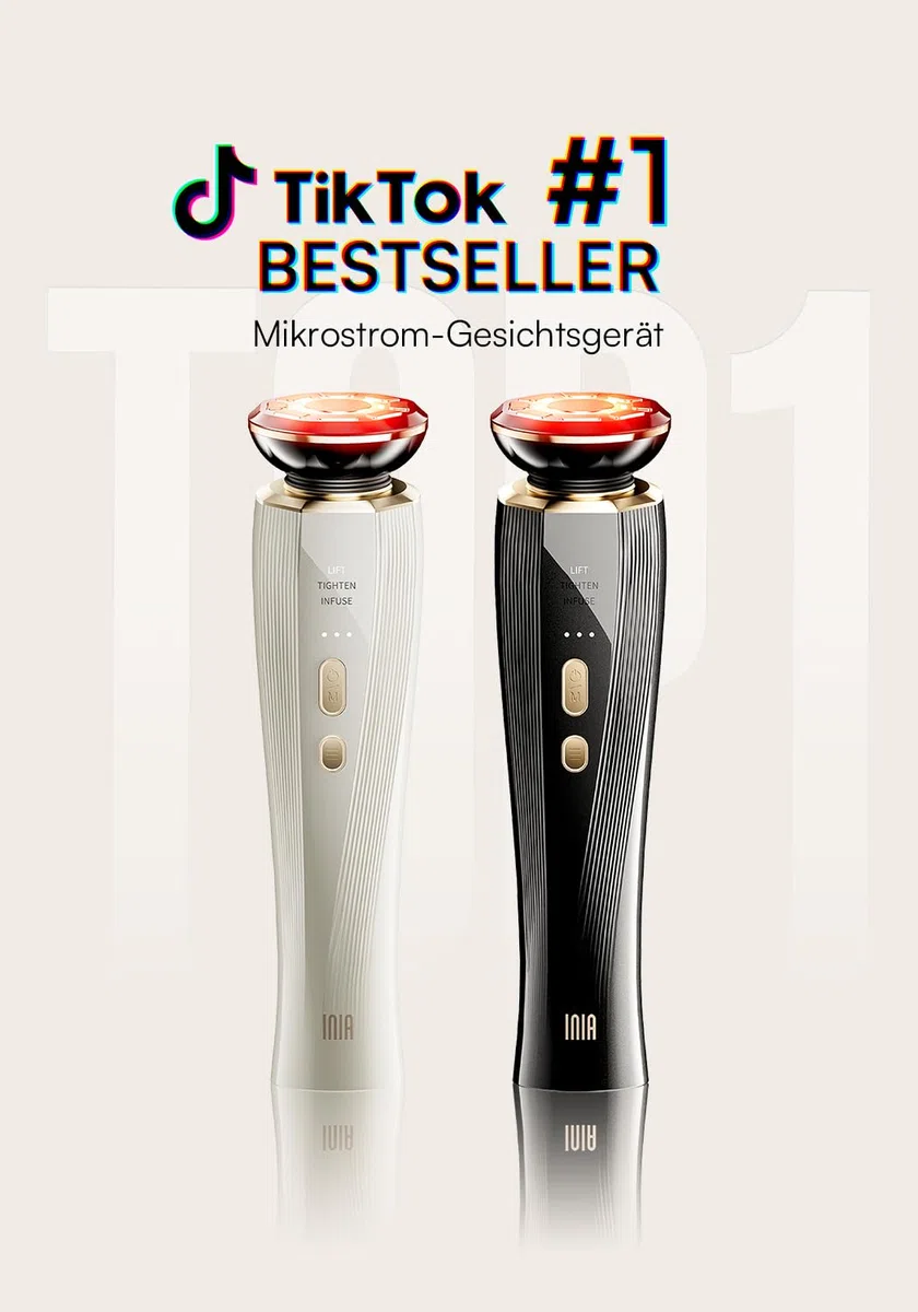 INIA Professionelles 3-in-1 Anti-Falten Gesichtsmassagegerät mit Mikrostrom & Rotlicht Straffendes Lifting-Gerät für Gescht/Hals, Reduziert Schwellungen & Falten Firm