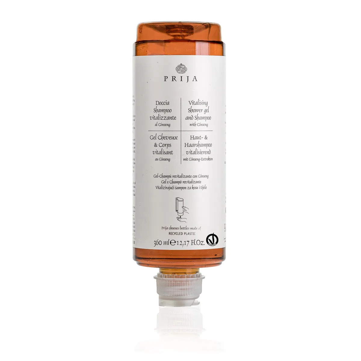 Prija Haut & Haarshampoo vitalisierend mit Ginseng 360 ml Cysoap Drückspender Kartusche für Spender. Flakon Hair & Body Duschgel Hotel Spa Wellness Appartments (18x 360ml)