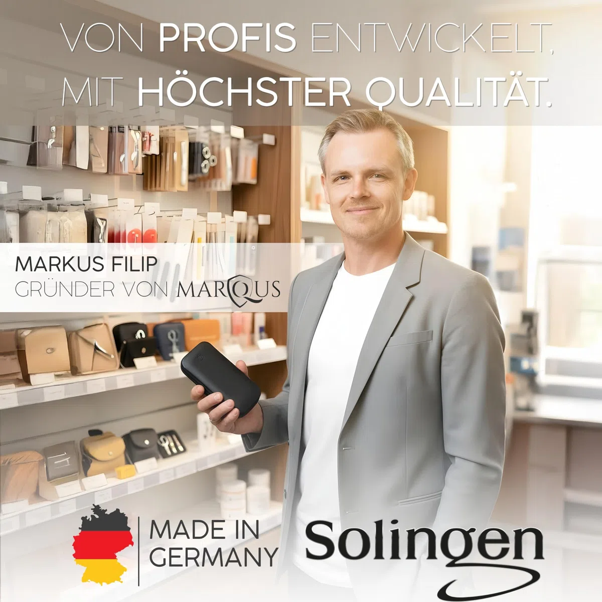 Marqus Solingen Komplett Maniküre Set 12 Teilig - Made in Germany, Nagelpflegeset in Hochwertigem Lederetui - Vollwertiges Set Und Perfektes Geschenk Für Frau & Mann