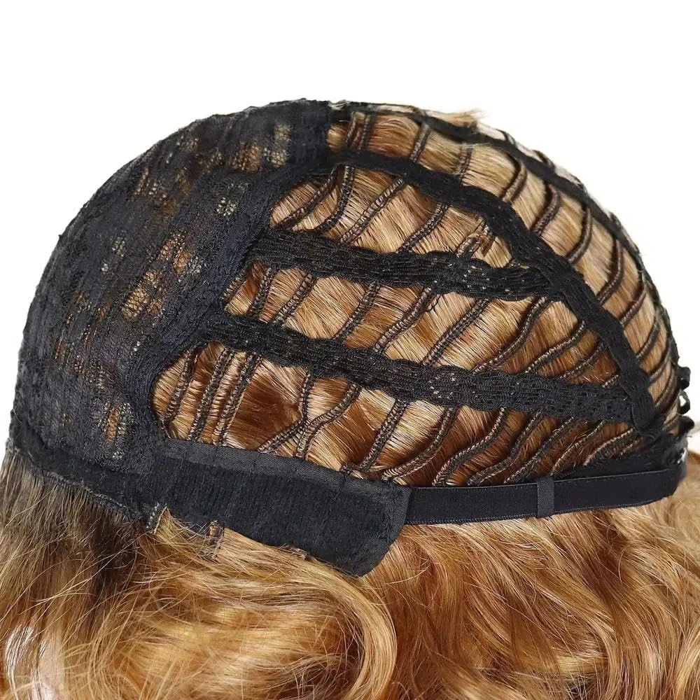 Haarpflege Mama-Perücken Kurzes Haar Braune Lockige Perücke Mit Seitlichem Pony Dunkle Wurzeln Ombré-Perücke Natürliche Frisuren Ältere Damenhaare(Wine Color)