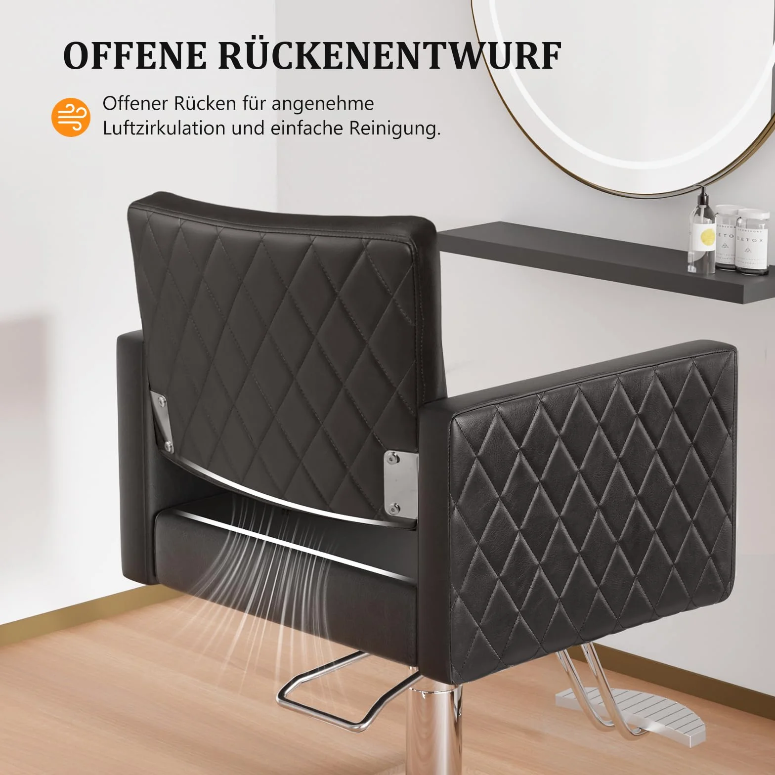 Bonnlo Friseurstuhl höhenverstellbar 90-105 cm, 360° Drehbar, 150 kg Tragkraft, Barberstuhl aus PVC-Leder, Schwarz