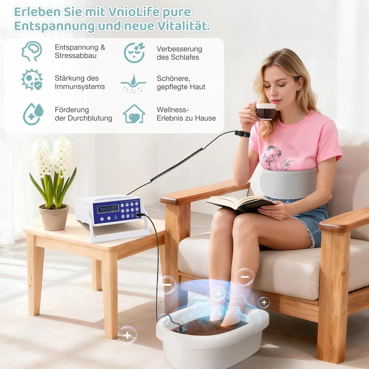 Ionen Fußbad 2026 Upgrade Professionelles Detox Fußbad mit LCD-Display inkl. Heizgürtel, 1 Ionendüse & Reinigungspad, Für Zuhause, Wellnessstudio perfektes Geschenk (mit Becken)