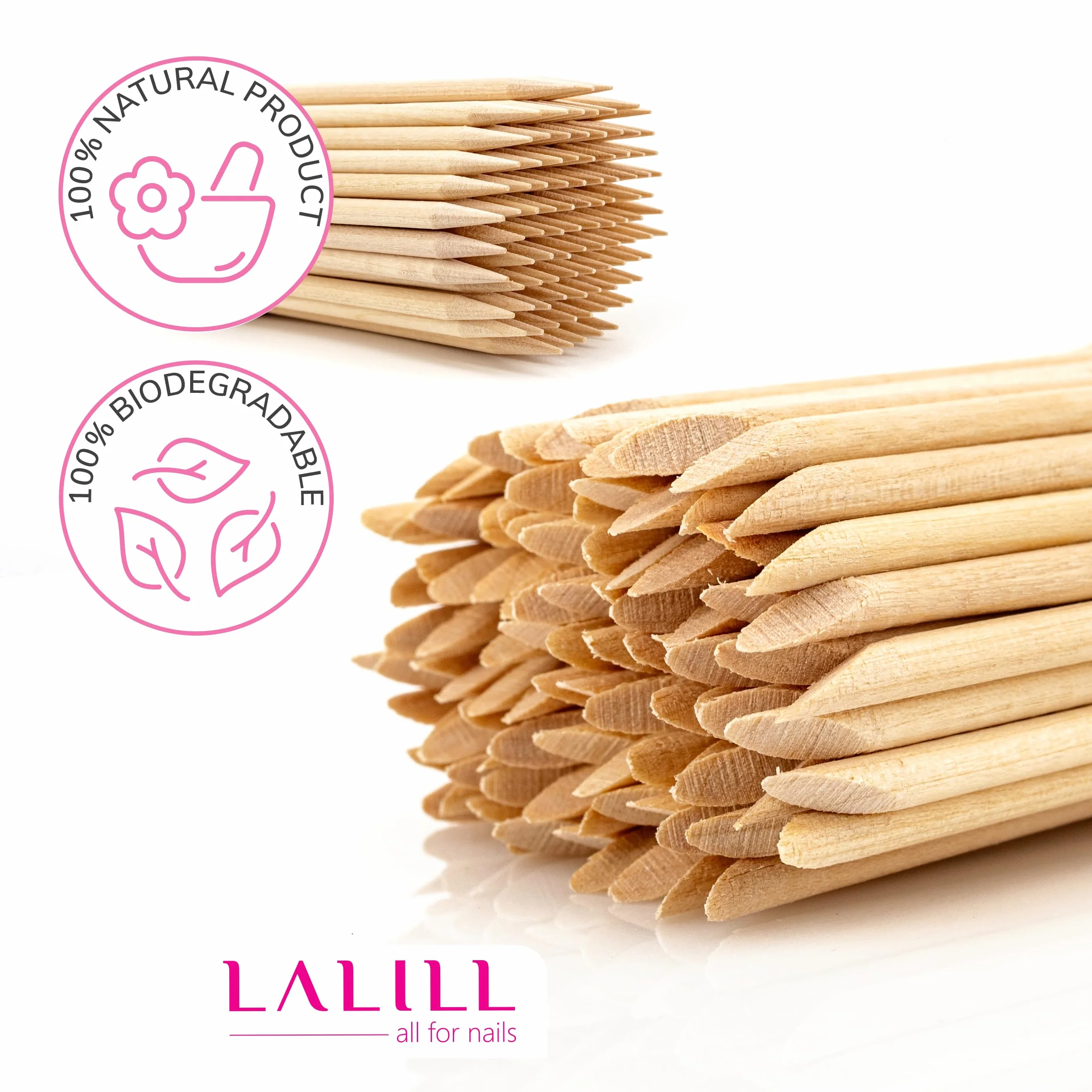 LALILL Holzstäbchen 100 Stück - Nailhautschieber - Holz Orange Sticks for Maniküre, Pediküre - Maniküre Nailhautpflege for Tattoo, Eyelashes, Beauty, Make-up, Nails