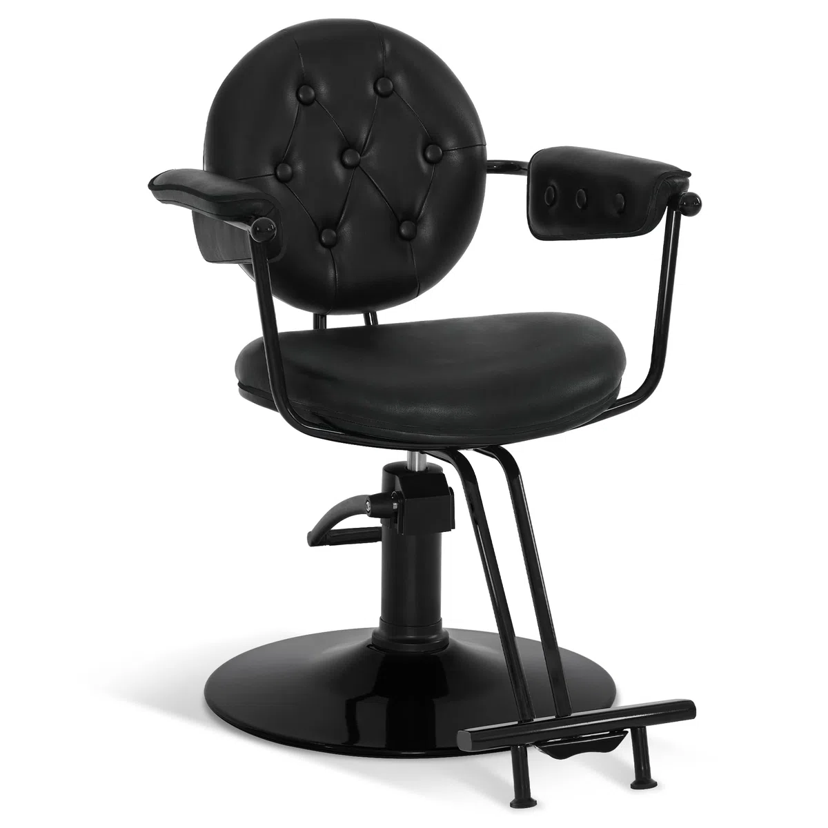 Barberpub Friseurstuhl mit Hydraulikpumpe 360° Drehbar Höhenverstellbar PVC Kunstleder Vintage Schwarz