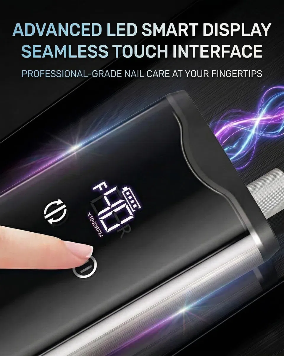 Kabellose Elektrische Nagelfräser mit Coreless Motor 40000 U/min | Coreless Motor, 40000 U/min, bis zu 20+h Akku, Kabellose, LCD-Touch-Display, Aluminiumlegierung