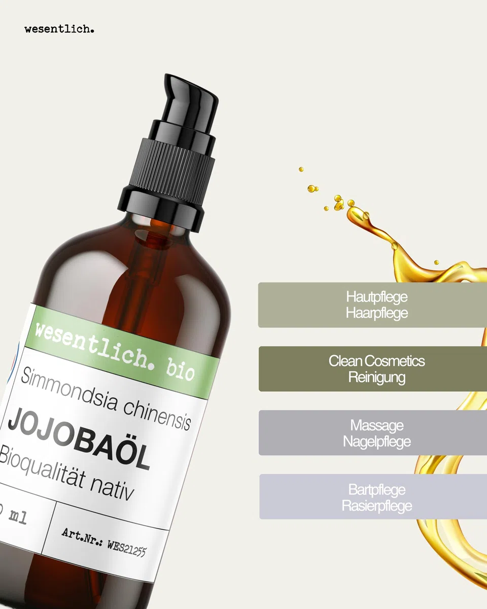 wesentlich. Jojobaöl Bio kaltgepresst | 100% rein und natürlich | Pure Pflege und Reinigung für Gesicht, Haut & Haare | 1000ml Braunglasflasche