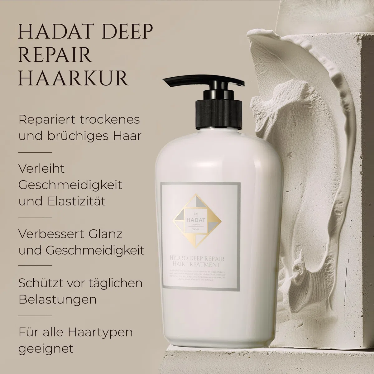 HADAT Deep Repair Hair Treatment – Professionelle Haarmaske für strapaziertes Haar – Intensivpflege mit Kollagen, Seidenproteinen & nährenden Ölen – Tiefenhydration & Farbschutz (500 ml)
