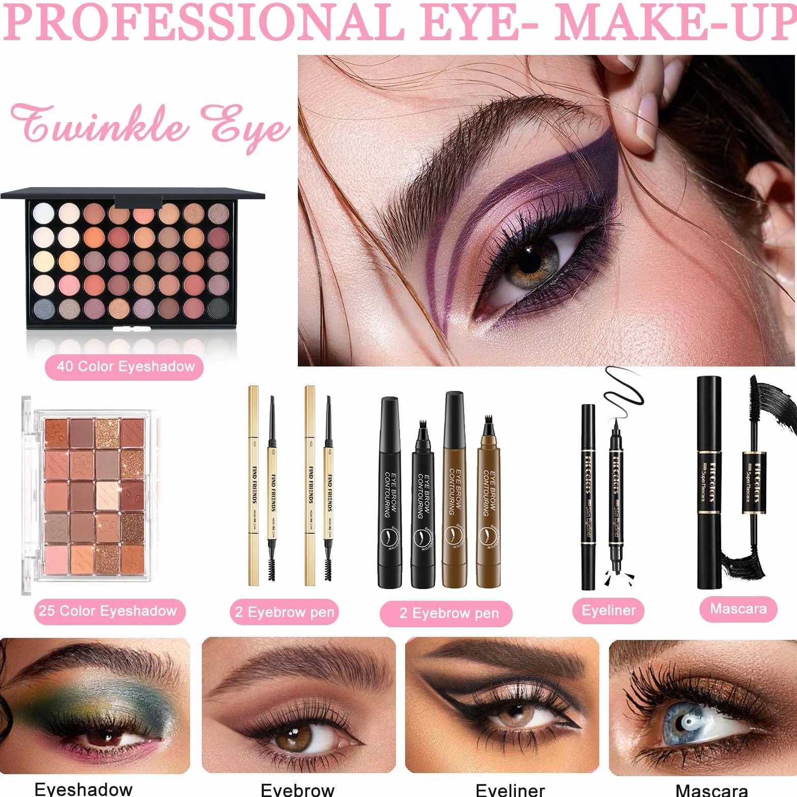 Make Up Set für den perfekten Full Face Look, 43-teiliges Make Up Set für Frauen mit 60 Color Lidschatten, Mascara, Eyeliner, Lipgloss, MakeUp Set für unterwegs