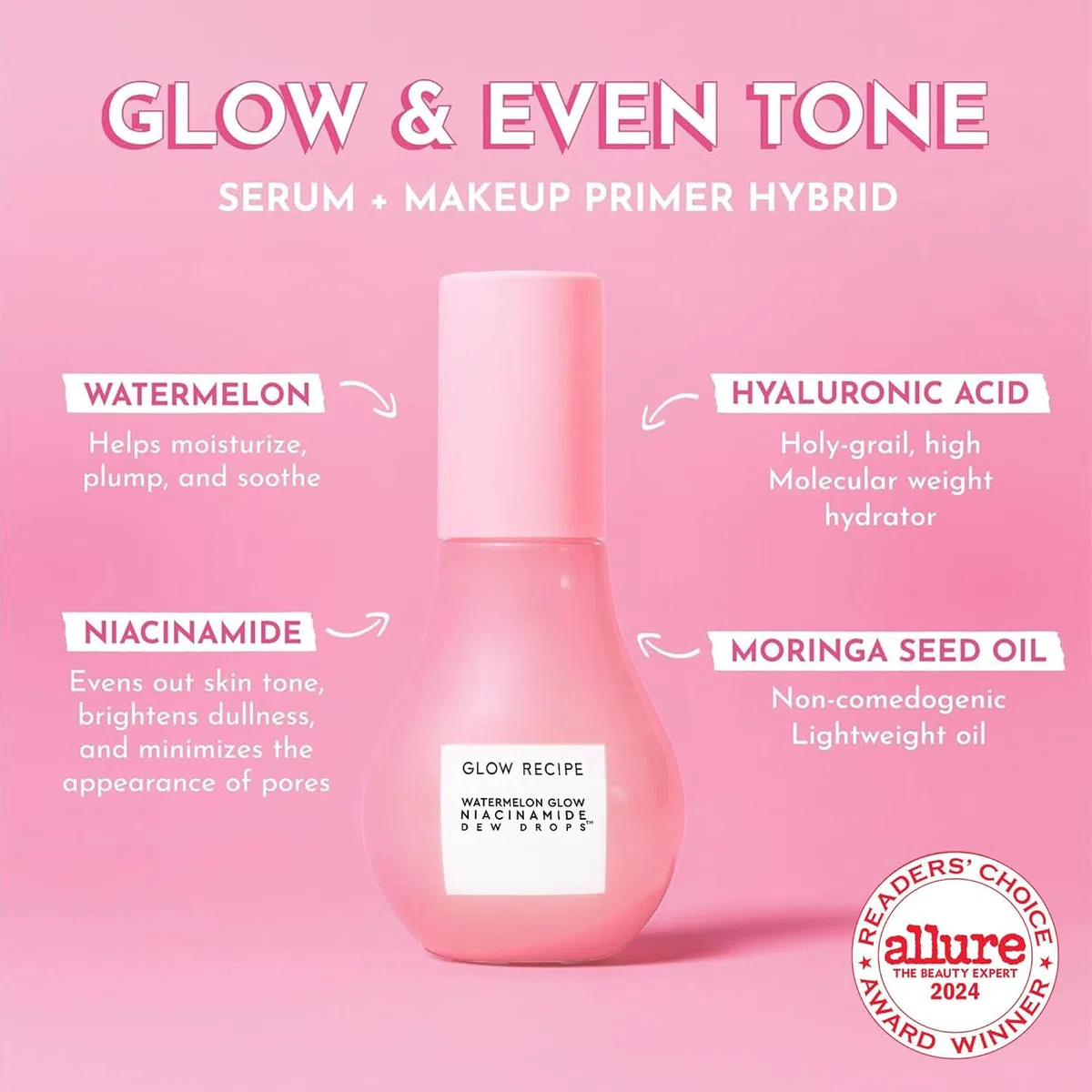 Glow Recipe Watermelon Glow Niacinamide Dew Drops 40ml, hyaluronsäure,vitamin,vitamin e, für Hydration
