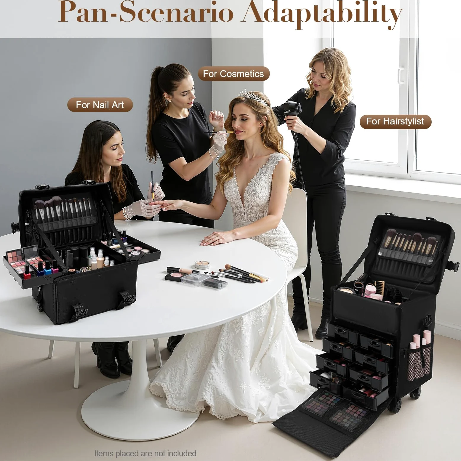 2 in 1 Kosmetikkoffer, Abnehmbarer Kosmetikkoffer Trolley mit Rollen und Deichsel, Professioneller Schminkkoffer für Hairstylisten, Kosmetiker, Make-up-Künstler