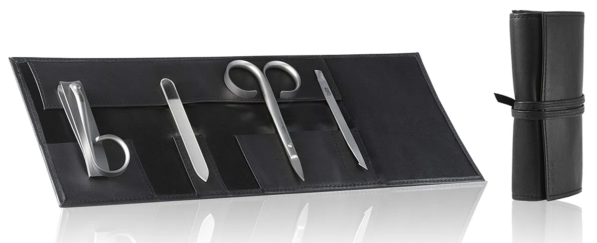 Rubis Nagelpflegeset im Lederetui - Maniküre Set mit Nagelknipser, Nagelschere, Nagelpfeile und Nagelhautschieber - Nagelset