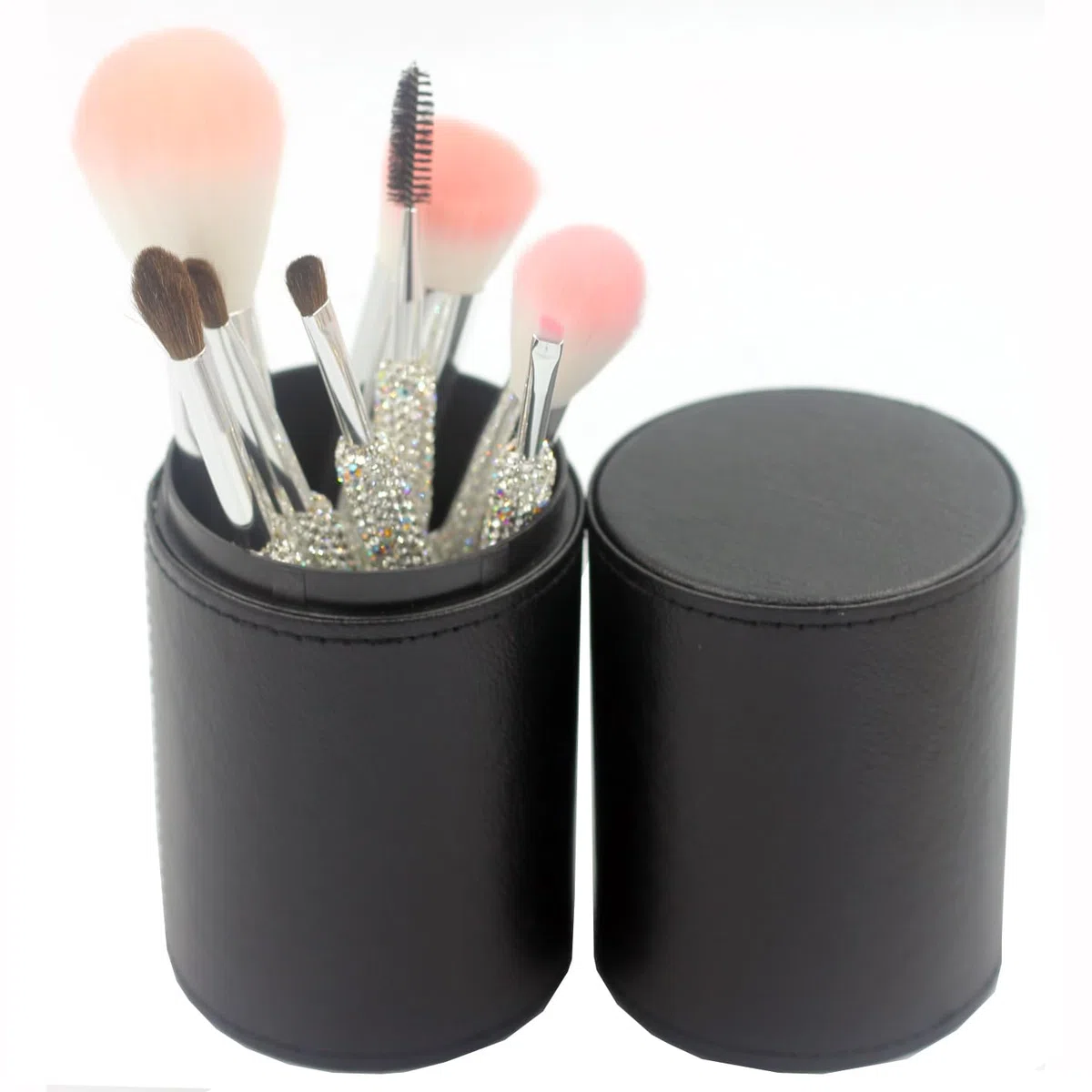 Bling 8-teiliges Kosmetik-Make-up-Pinsel-Set: superweiche Pinsel, funkelnde Diamantgriffe, tragbare PU-Ledertasche, ideales Geschenk für Make-up-Liebhaber (Silber)