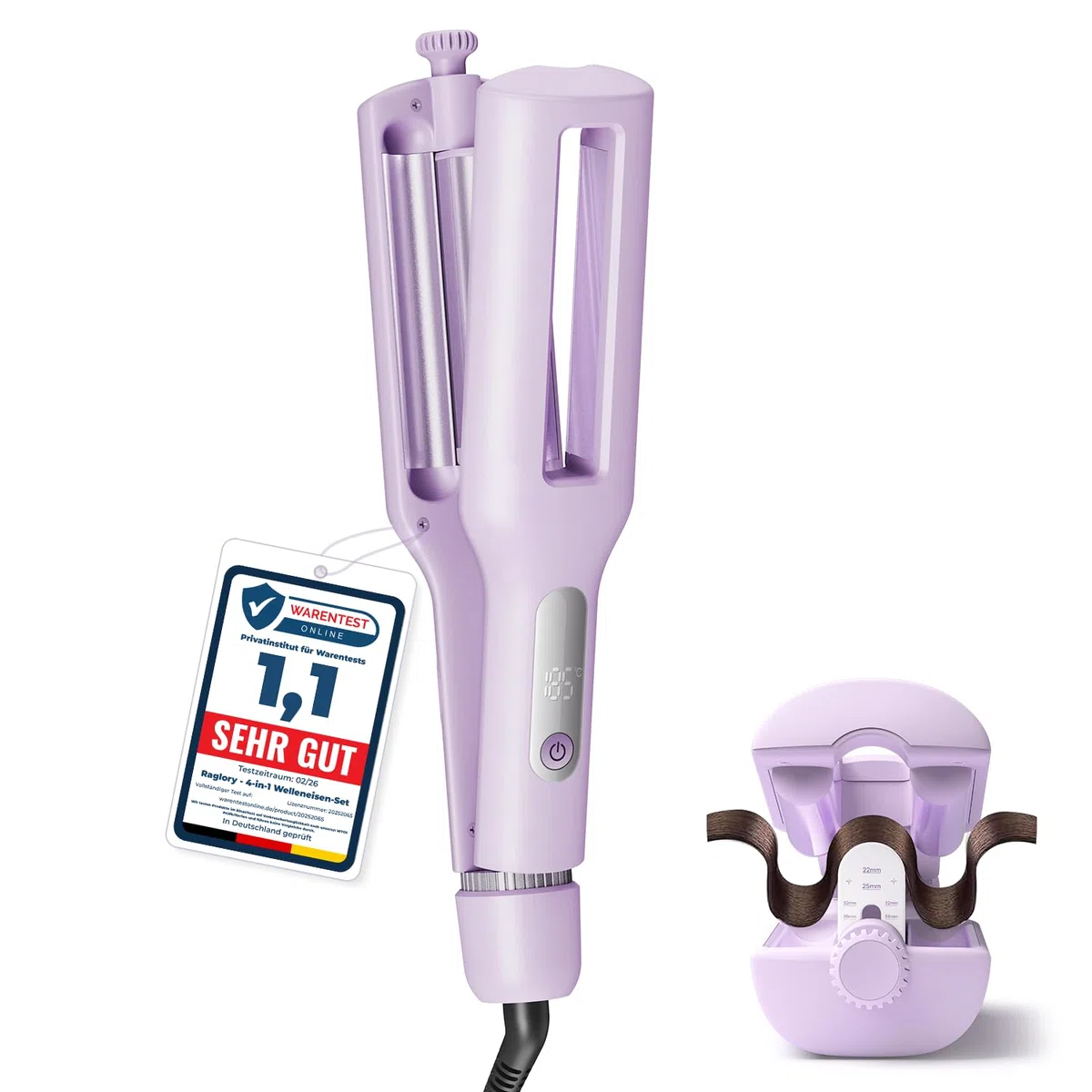 Einstellbar Welleneisen für Haare 4 In 1 Beach Waves Lockenstab 22-38mm 3 Fässer 140-210°C Lila