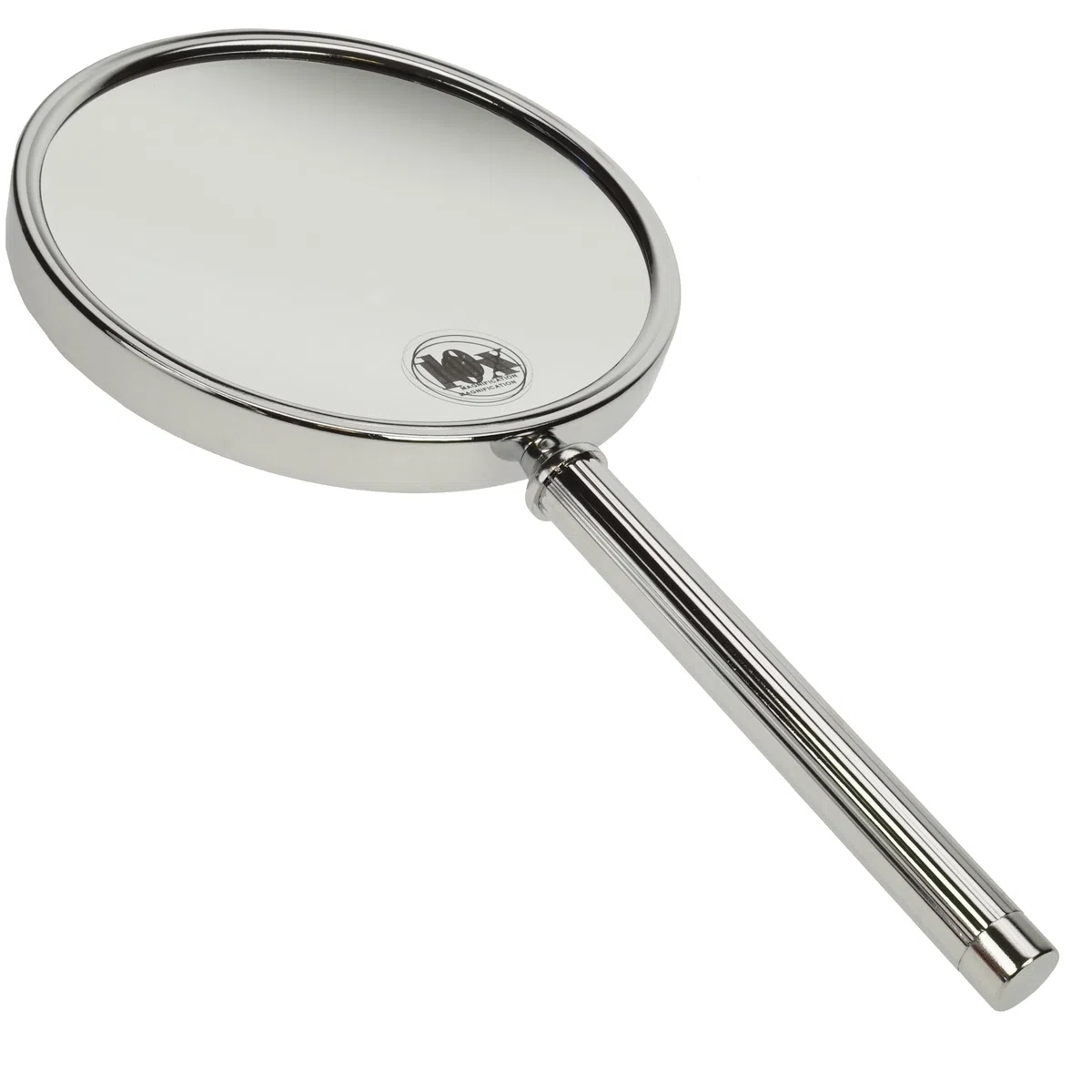 Fantasia Handspiegel mit Griff - zweiseitig, normal und 10-fache Vergrößerung, Ø 16 cm, Länge: 18,5cm, Silber - Chrom