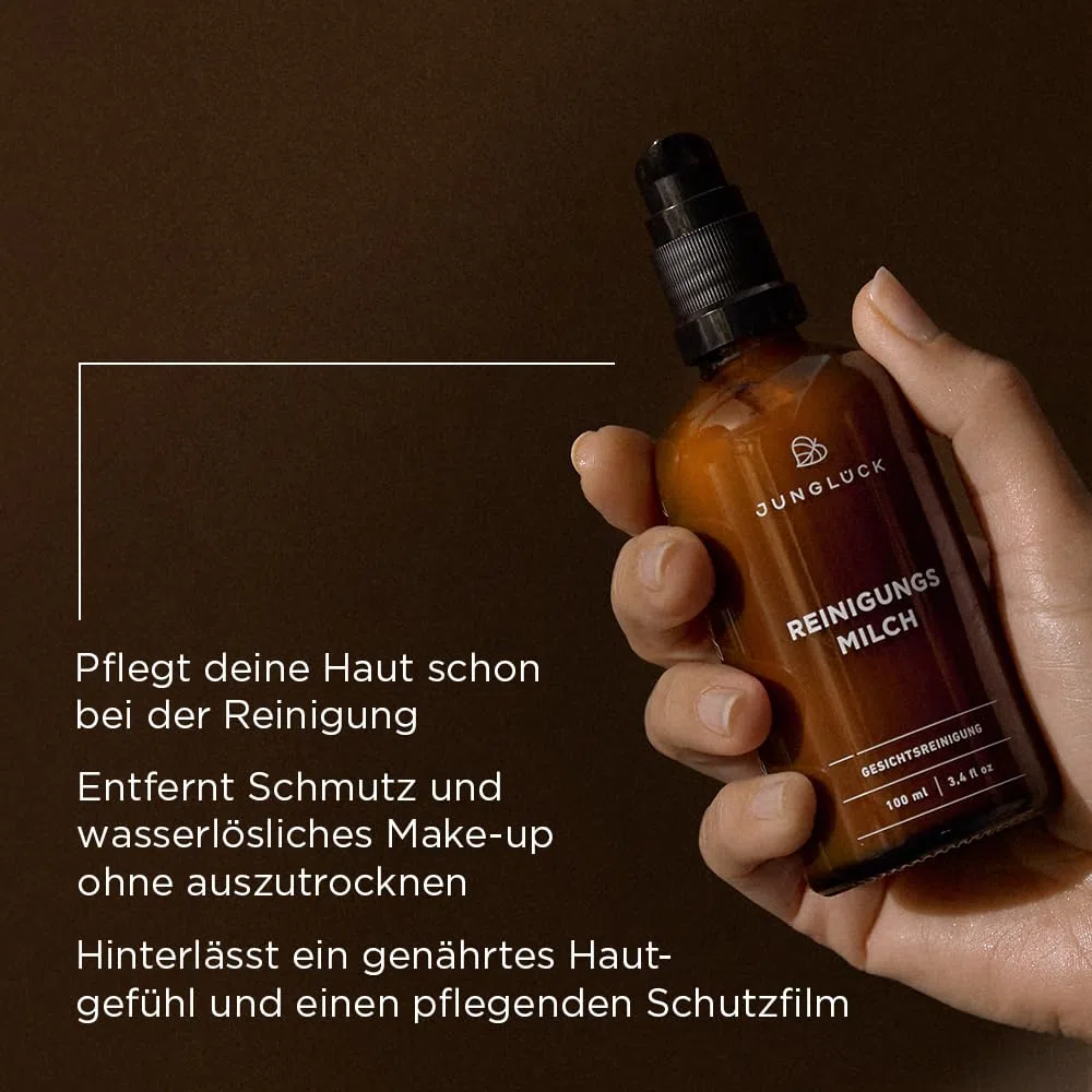 JUNGLÜCK Basis-Pflege Trockene Haut | Reinigungsmilch + Calendula Gesichtswasser + Hyaluron Creme Reichhaltig – feuchtigkeitsspendend & nährend