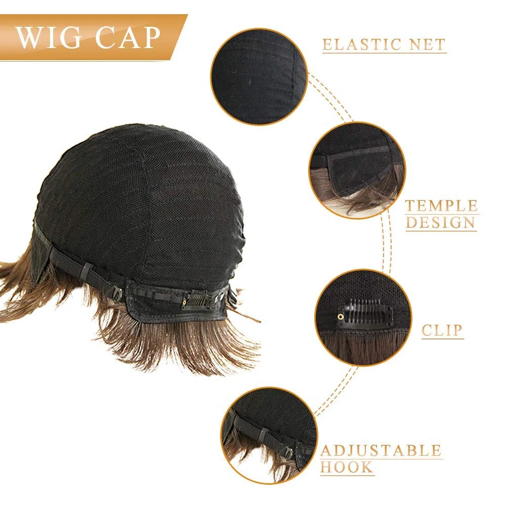 HAIRCUBE Pixie Cut Perücke Menschenhaar für Frauen Kurzes Haar mit Bangs Natürlich (Braunrot)