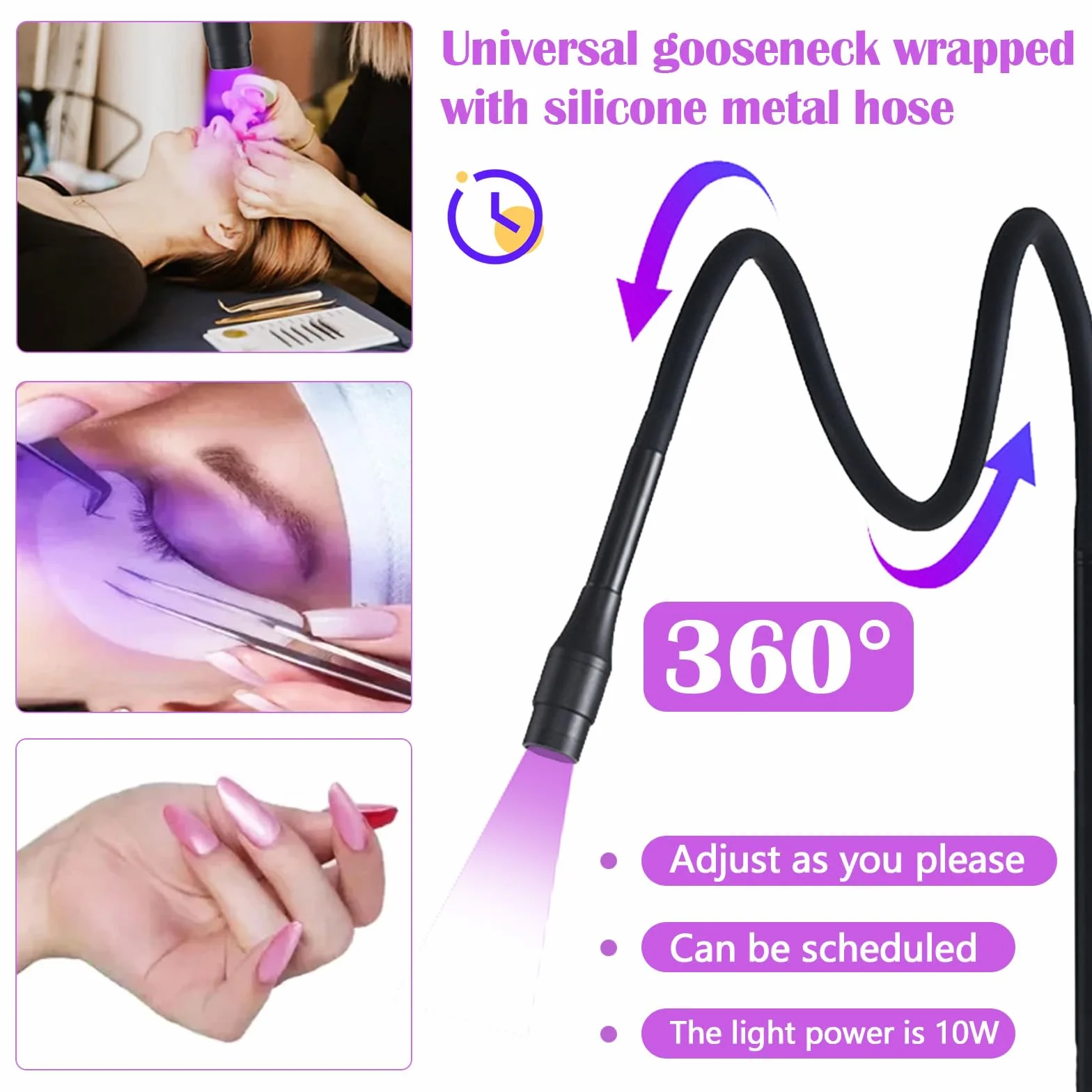 Wimpern Lampe, 10W UV-Wimpernlampe UV-Licht für Lichthärtenden Wimpernlicht für Wimpernverlängerungen Fußschalter Einstellbare Punktgröße Schwanenhals 1-3 Sekunden mit Wimpernaufkleber Schutzbrille