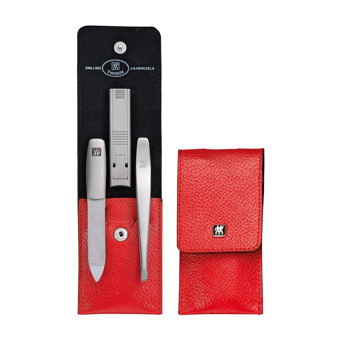 ZWILLING Maniküreset 3-teilig mit Pinzette, Nagelfeile und Nagelknipser, Edelstahl, Asia Compentence, Reisegröße, Premium, Rot