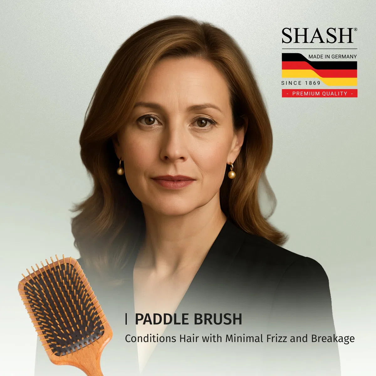 SHASH Seit 1869 Handgefertigt in Deutschland | Nachhaltige Holz-Paddelbürste - Entwirrt, Frisiert, Glättet und Pflegt das Haar, Minimiert Frizz und Bruch, Sicher für Alle Haartypen, Nass oder Trocken