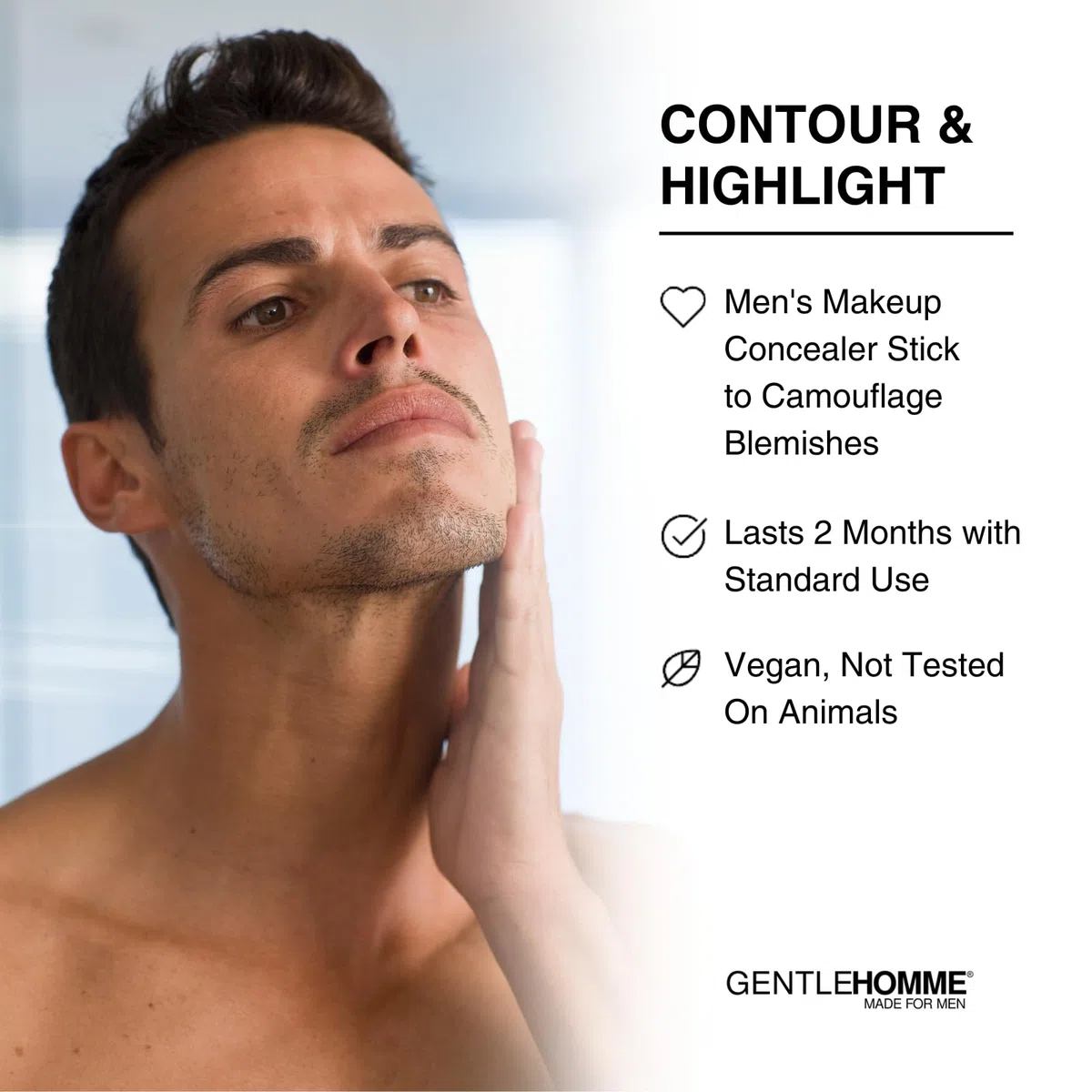 Gentlehomme Concealer Stick für Herren mit Pinsel für Augenringe Radiergummi, Medium Light