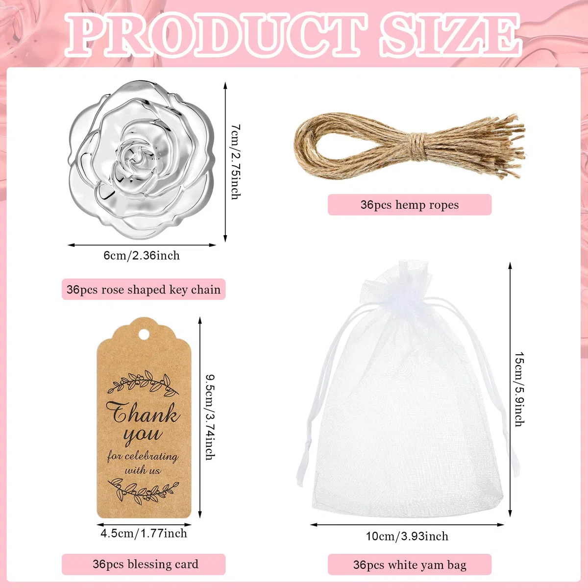 Woanger Quinceanera Taschenspiegel-Set, 36 Stück, süß, 16 Gastgeschenke, Spiegel, Dankeschön-Etiketten, weißer Organza-Beutel für Brautparty, Hochzeit, Junggesellinnenabschied, Souvenir, Gastgeschenk