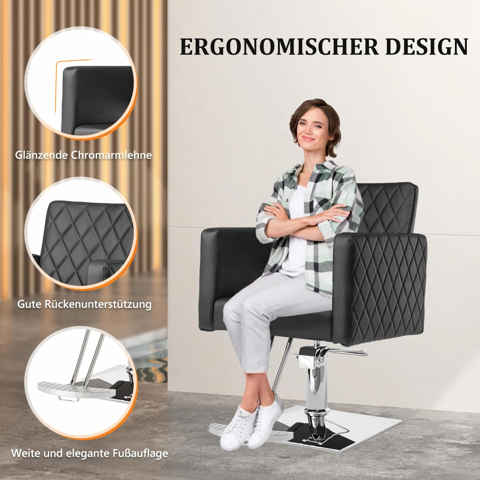 Bonnlo Friseurstuhl höhenverstellbar 90-105 cm, 360° Drehbar, 150 kg Tragkraft, Barberstuhl aus PVC-Leder, Schwarz