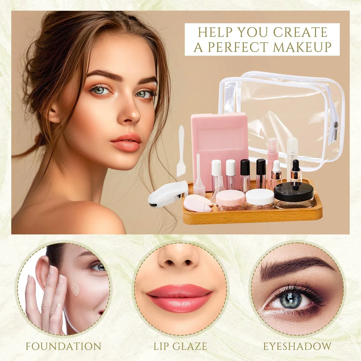 Maxdot 20 Stück Reise-Make-up-Behälter-Set, Mini-Make-up-Pinsel, leere Flaschen mit Finger-Puff-Spateln, auslaufsicher, nachfüllbar, Kosmetikzubehör für flüssige Toilettenartikel, Hautpflege, Shampoo,