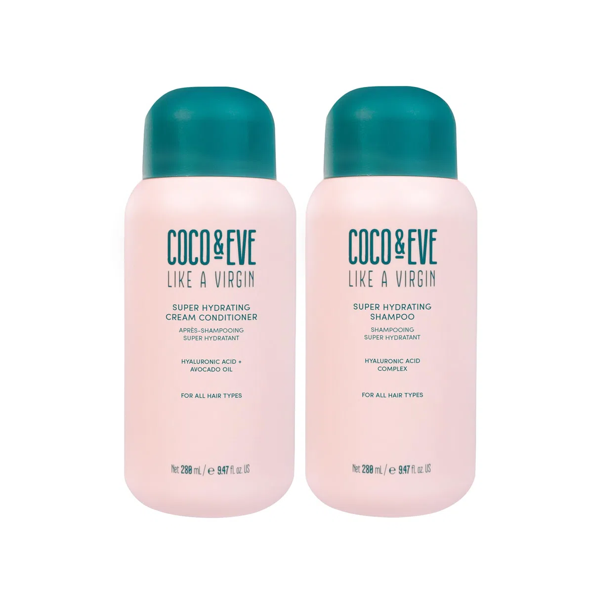 Coco & Eve Like A Virgin - Feuchtigkeitsspendender Shampoo & Conditioner - natürliche Haarpflege ohne Sulfate, mit Argan-, Kokos- und Avocado-Öl - für trockenes, geschädigtes & gefärbtes Haar - 280ml
