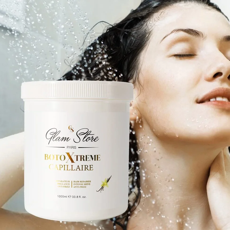 GLAM STORE Botoxtreme Haaraufbaumaske – ultrakonzentrierte Pflege – Keratin – Hyaluronsäure – sehr geschädigtes Haar – 1000 ml (Vanille)