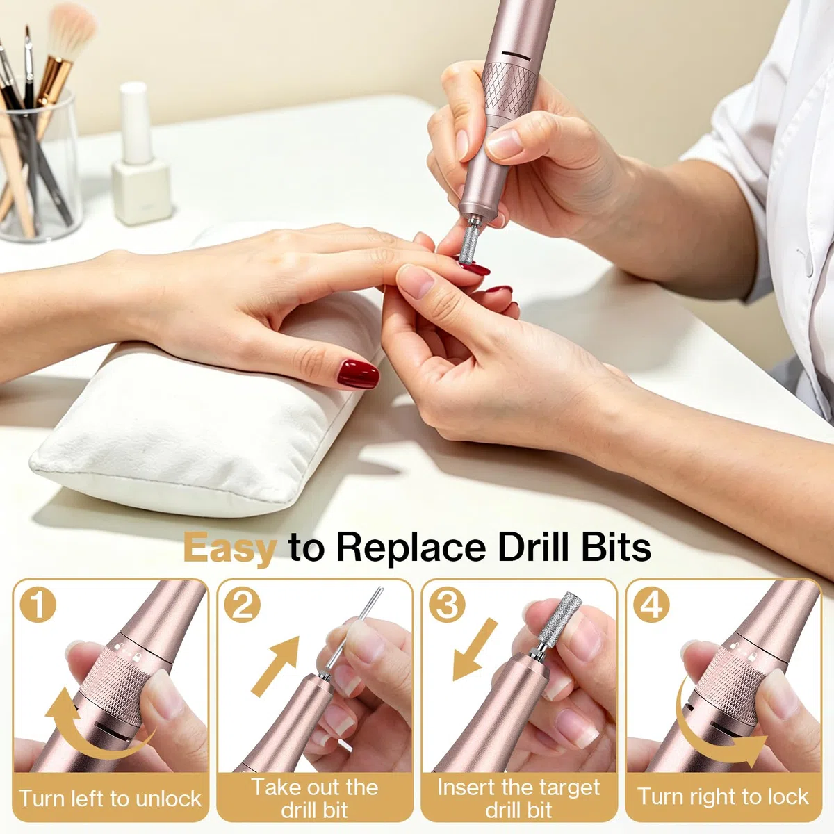 Cadrim Nagelfräser, 45000 U/min Nagelfräser für Gelnägel, Elektrische Nagelfeile Maniküre Pediküre Set mit LED-Display, Professionelle nagelfeile für Gelnägel und Acrylnägel (Roségold)